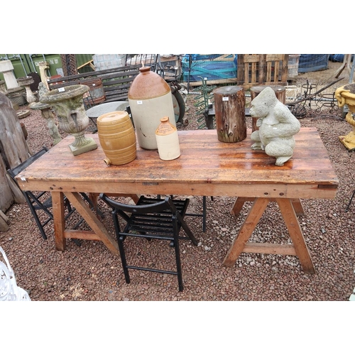 458 - Large old wooden table with 3 chairs