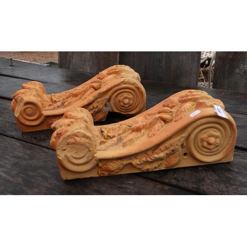 460 - Pair of terracotta wall scrolls A/F - Approx L: 41cm W: 18cm D: 14cm