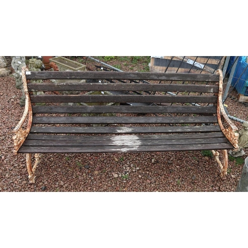 465 - Antique garden bench with cast iron ends