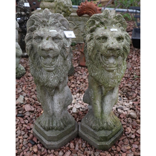 466 - Pair of stone sitting lions