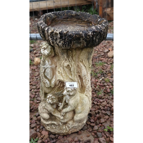 482 - Small stone squirrel themed birdbath