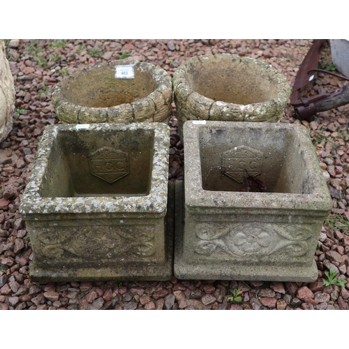 483 - 2 small pairs of stone planters