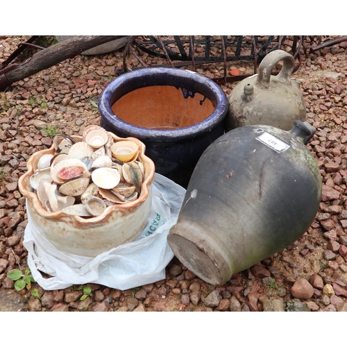 487 - Small urn, jug, planter and sea shells