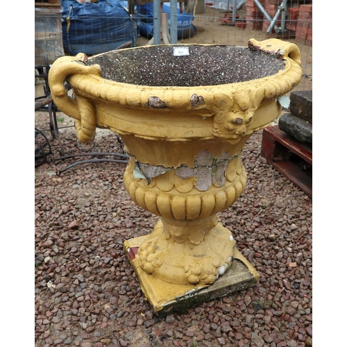 489 - Large stone pedestal planter in yellow