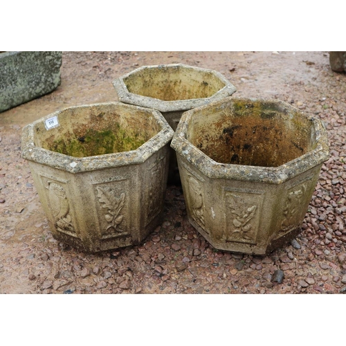 510 - Set of 3 octagonal stone pots