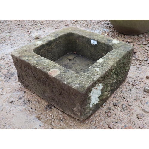 523 - Antique stone square trough - Approx size: W: 50cm D: 48cm H: 22cm