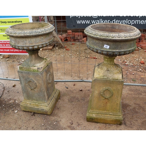 530 - Pair of genuine Victorian terracotta urns on plinths - Approx height: 95cm