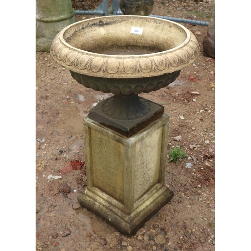 569 - Victorian terracotta urn on later recon stone plinth