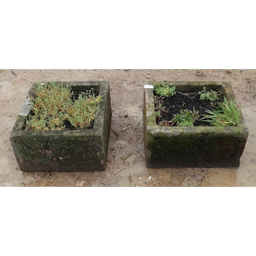 576 - Pair of antique square stone planters