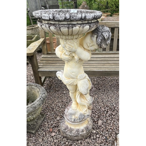 64 - Cherub figure birdbath - Approx height: 110cm