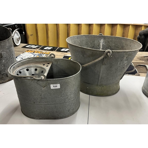 644 - 2 galvanised mop buckets