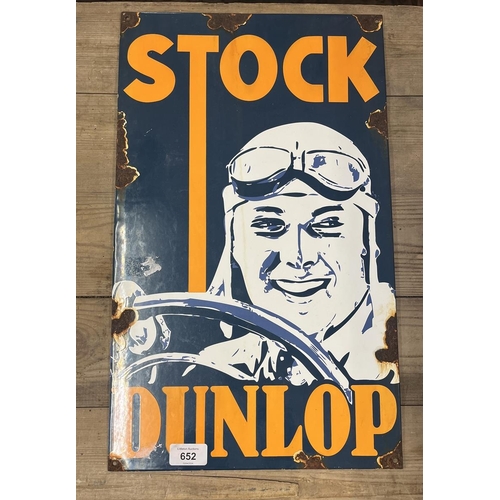 652 - Enamel sign - Stock Dunlop - depicts Bernd Rosemeyer 1909-1938 ex racing driver - Approx 30cm x 50cm