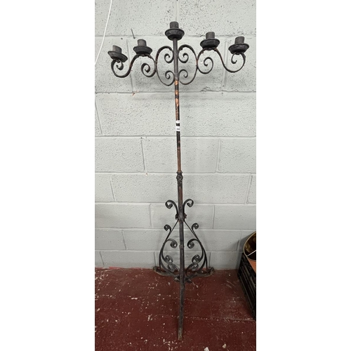 695 - Large adjustable wrought iron candelabra