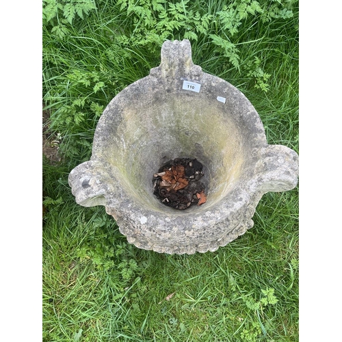 110 - Round stone planter with handles