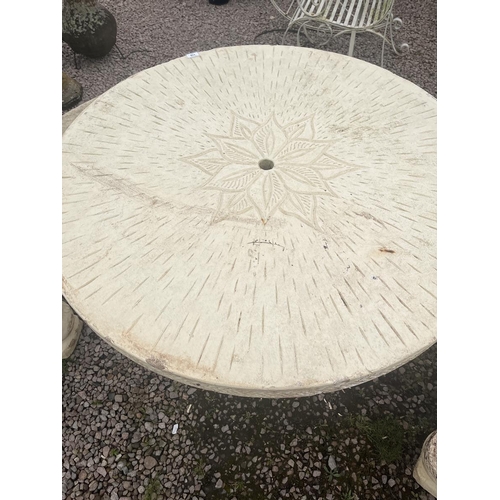 119 - Large circular stone table with 2 benches