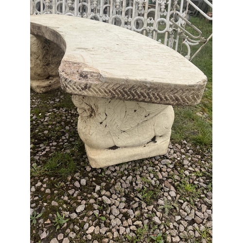 119 - Large circular stone table with 2 benches