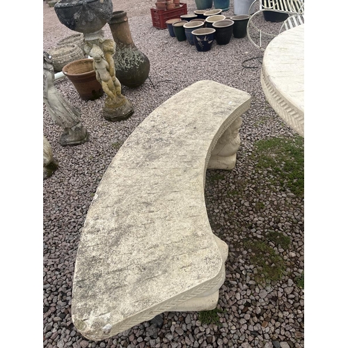 119 - Large circular stone table with 2 benches