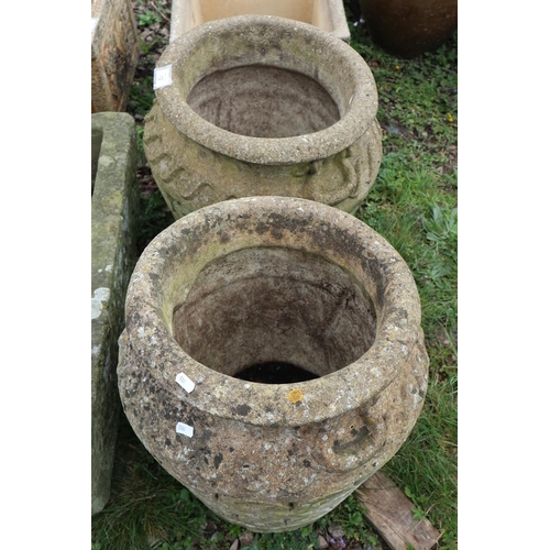 12 - Pair of round stone planters - Approx H: 38cm  D: 42cm