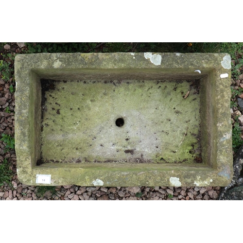 14 - Old stone trough - Approx size: W: 71cm D: 43cm H: 22cm