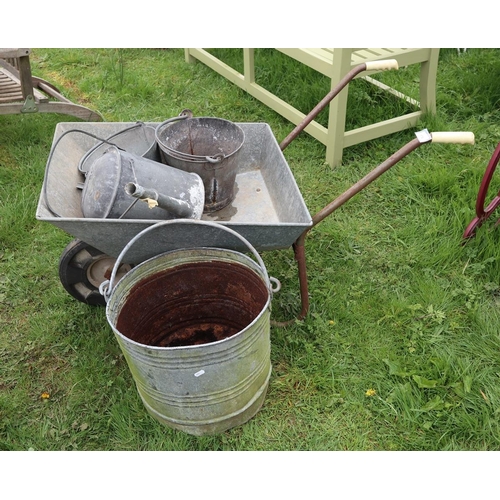 174 - Galvanised wheel barrow together with other galvanised items