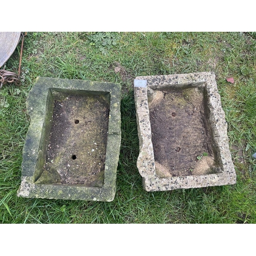 207 - Pair of small stone troughs - Approx size: W: 45cm D: 36cm H: 14cm