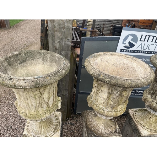 236 - Pair of vintage recon stone Grecian urns on reconstituted stone classic plinths - Approx height: 169... 