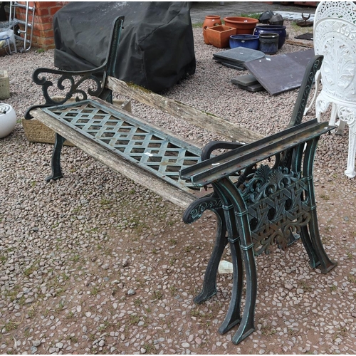 334 - Metal garden bench with matching table base A/F