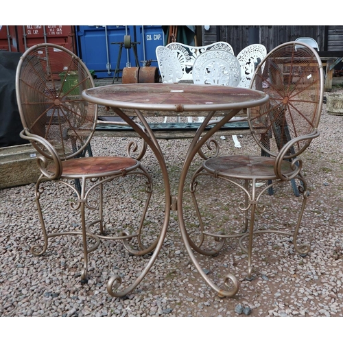 335 - Interesting wire work bistro table with 2 matching chairs