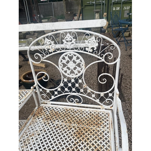 398 - White metal garden seat for 2