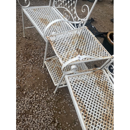 398 - White metal garden seat for 2