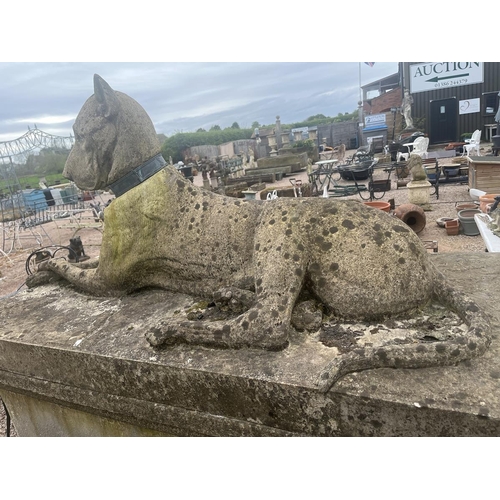 407 - Impressive pair of stone Kingsale Hounds on plinths.
These Great Danes are in the style of the favou... 