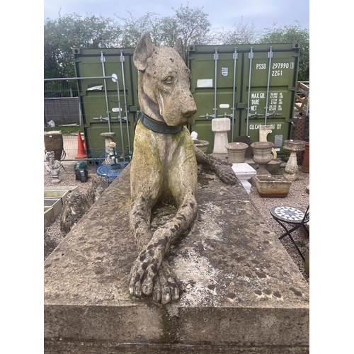 407 - Impressive pair of stone Kingsale Hounds on plinths.
These Great Danes are in the style of the favou... 