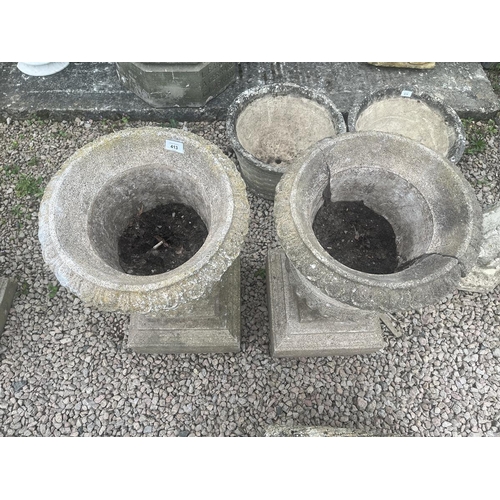 413 - Pair of stone pedestal planters - 1 A/F