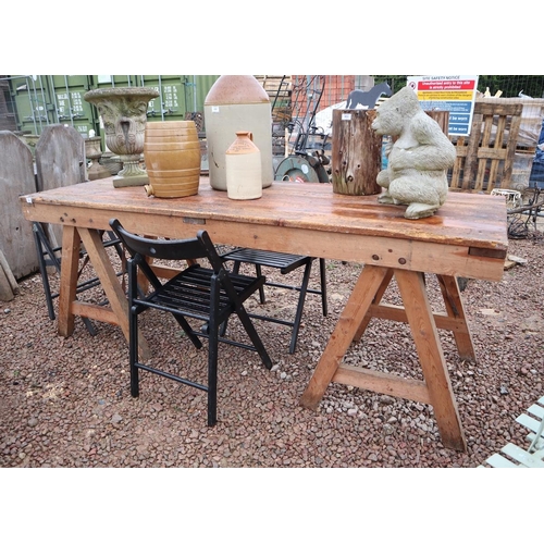 458 - Large old wooden table with 3 chairs