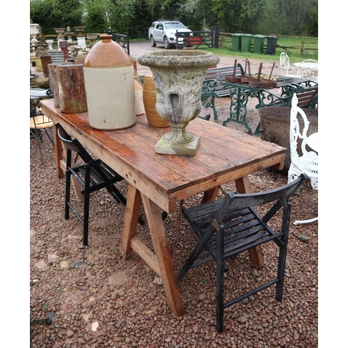 458 - Large old wooden table with 3 chairs