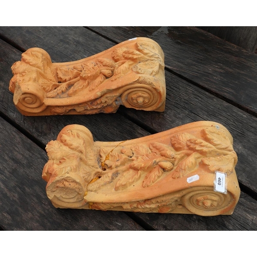 460 - Pair of terracotta wall scrolls A/F - Approx L: 41cm W: 18cm D: 14cm