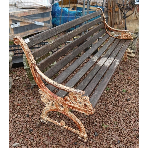 465 - Antique garden bench with cast iron ends