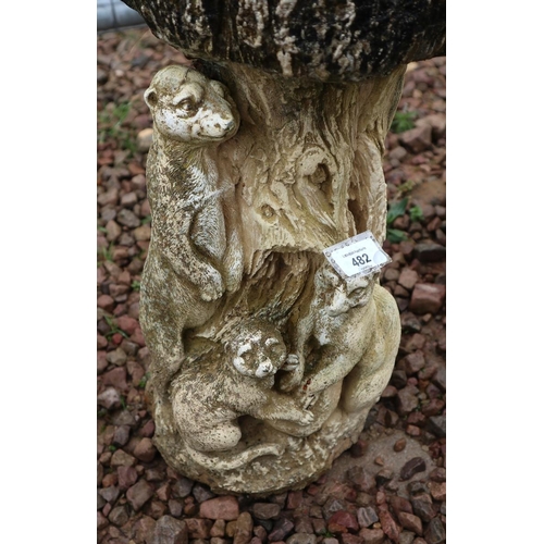 482 - Small stone squirrel themed birdbath