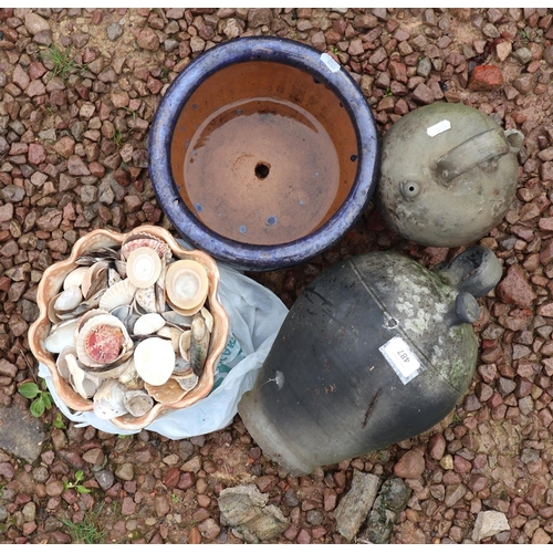 487 - Small urn, jug, planter and sea shells