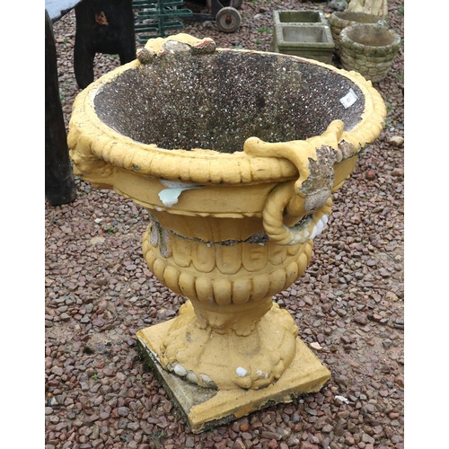 489 - Large stone pedestal planter in yellow