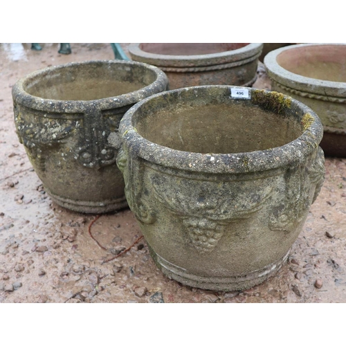 496 - Pair of stone circular planters