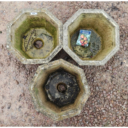 510 - Set of 3 octagonal stone pots