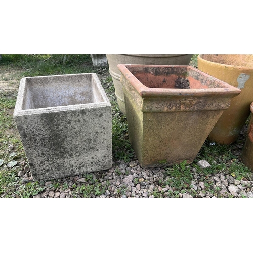 55 - 6 assorted stone and terracotta planters some A/F