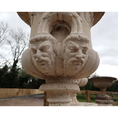 555 - Large and impressive pair of pedestal recon stone handled planters on plinths in white - Approx heig... 