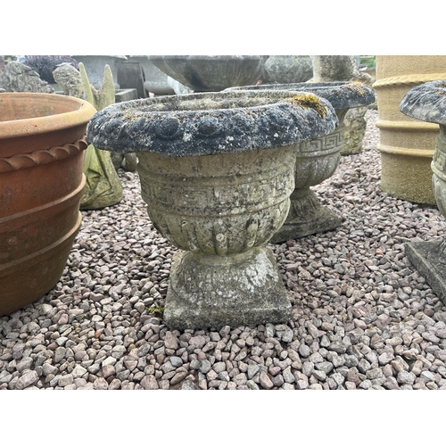 57 - Set of 3 small stone pedestal planters