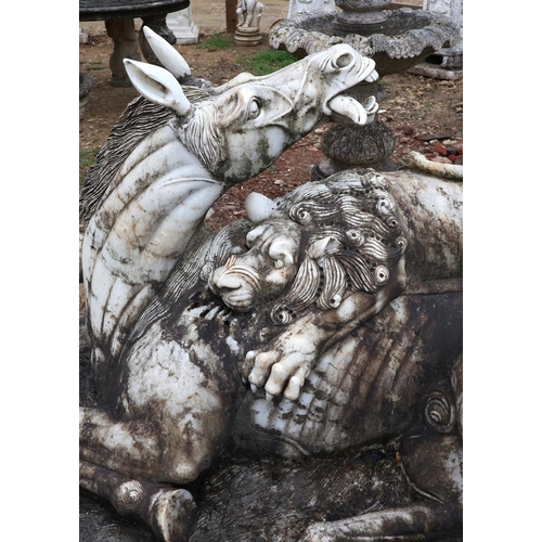 578 - Impressive and large marble statue of a horse being attacked by a lion after Ruggero Bescape - Note:... 