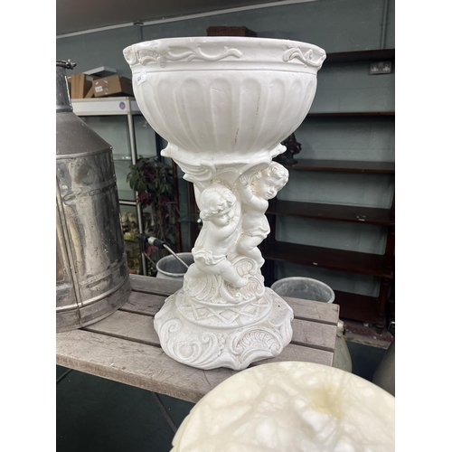 669 - Pedestal planter together with marble torchere