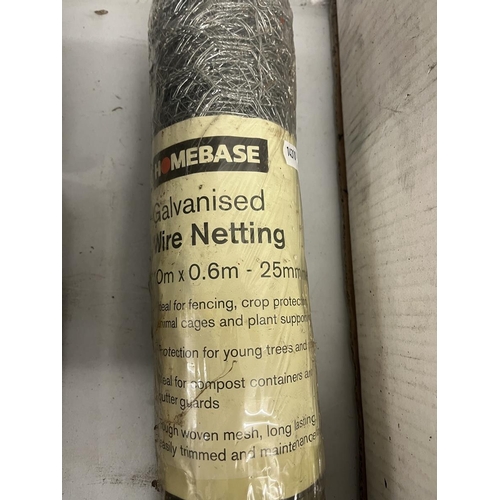 706 - Roll of galvanised wire netting - 10m x 0.6m 25mm mesh