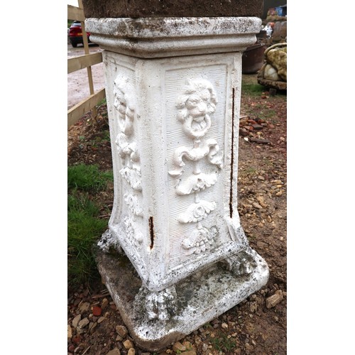 553 - Pair of large latticed urns on Gothic lion pawed plinths - Approx height: 153cm