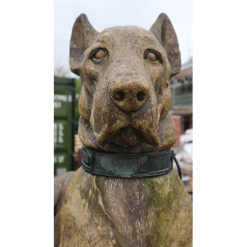 407 - Impressive pair of stone Kingsale Hounds on plinths.
These Great Danes are in the style of the favou... 